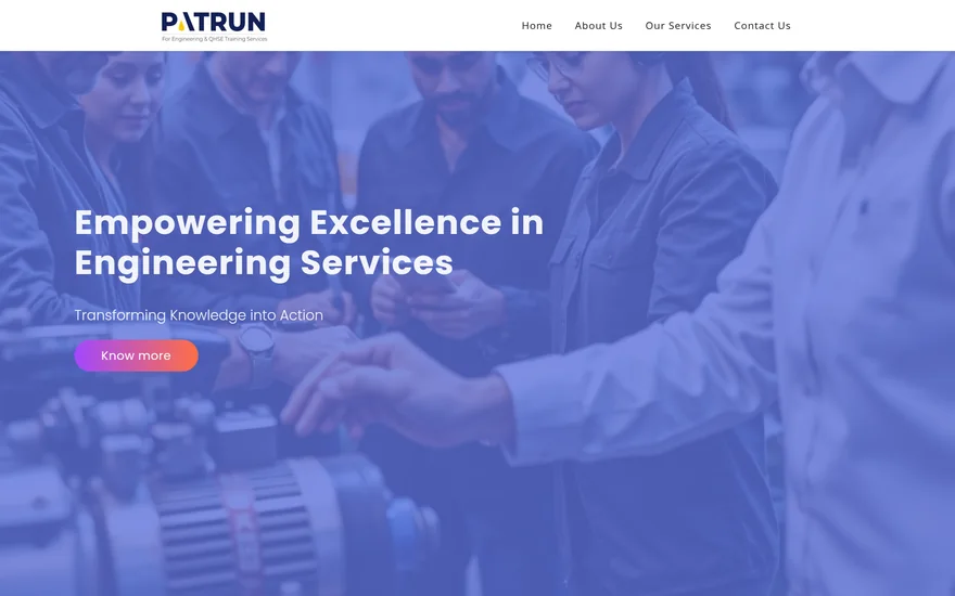 Screenshot of the Patrun engineering and QHSE training website